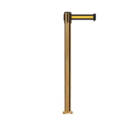 Stanchion Belt Barrier Fixed Base Sat.Brass Post 11ft.Black/Ye HL Belt